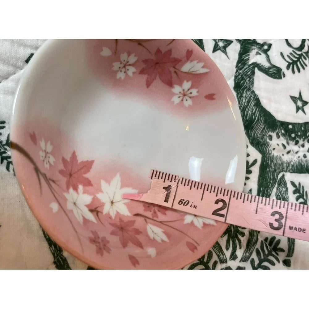 Vintage made in Japan Cherry Blossom Dish Plate Set For‎ 2 Blue & Pink Bamboo